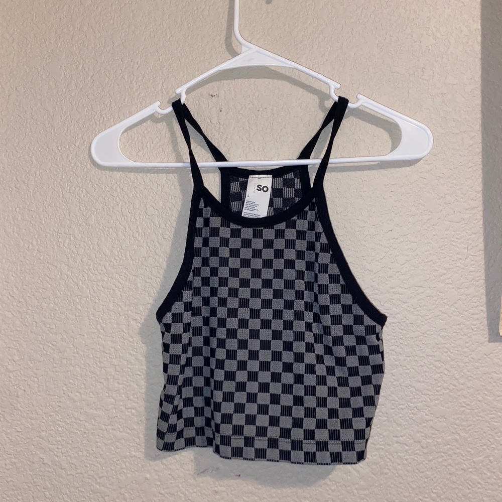 SO Checkered Crop Top - Black and Gray